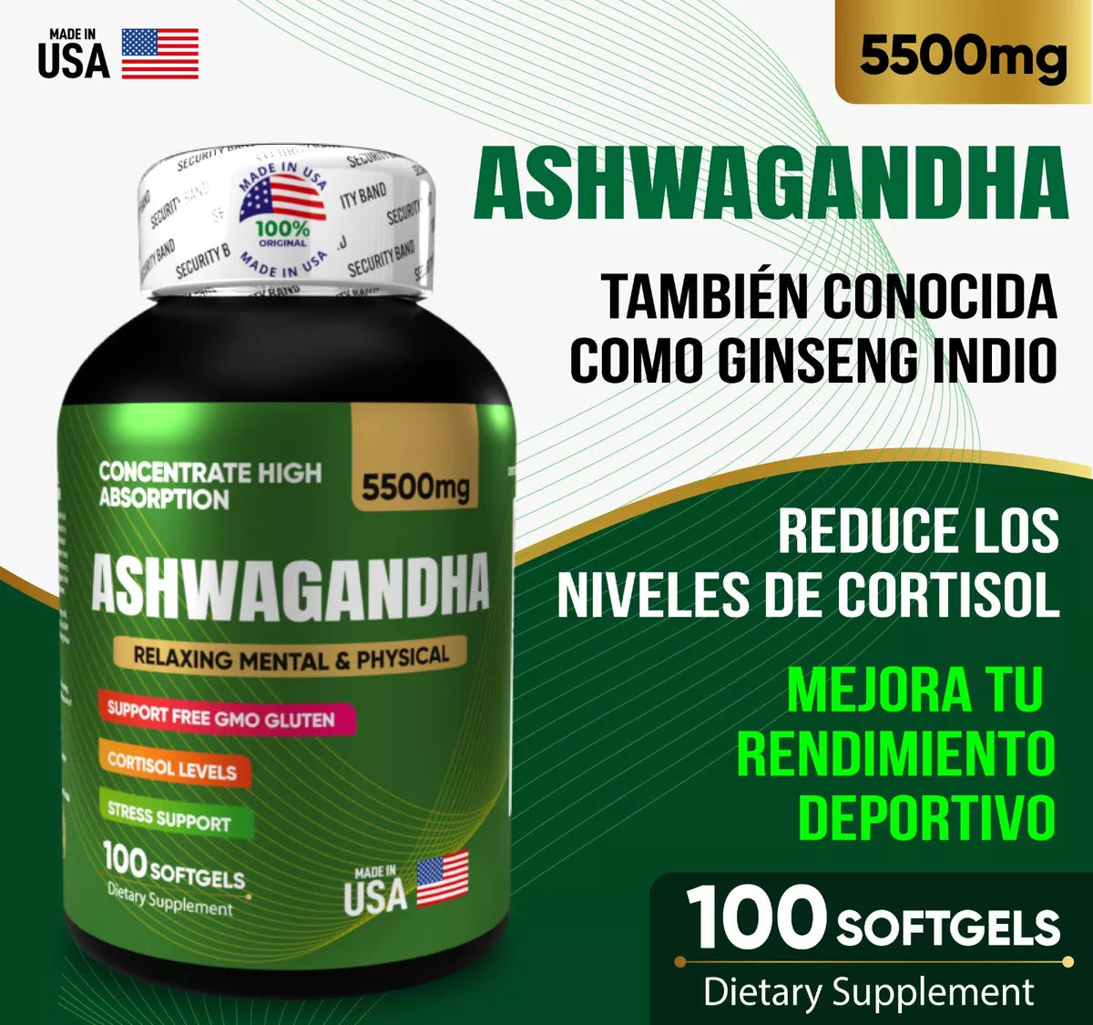 Ashwagandha Americano Estrés Ansiedad Repara Sueño