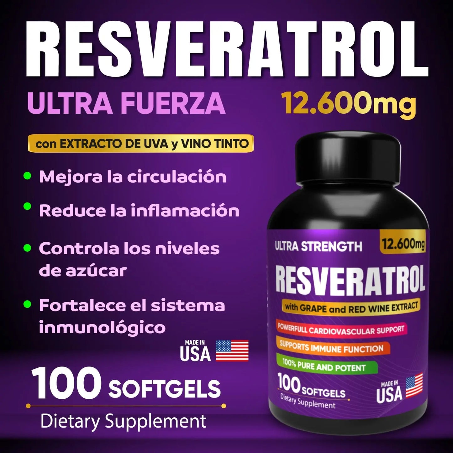 RESVERATROL 12600 MG CON EXTRATO DE UVA Y VINO TINTO